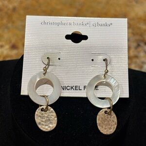 Christopher & Banks White Shell Hoop and Gold Disc Drop Earrings